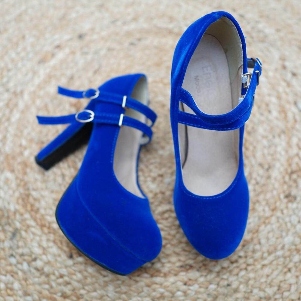 Enelauge Blue Platform Mary Jane Heels EU 36